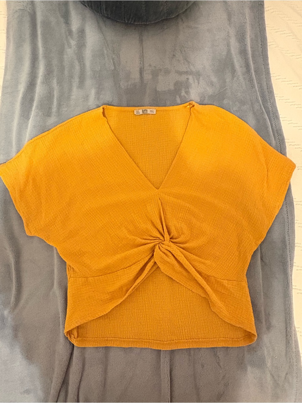 Zara Golden Yellow Knot-Front Cropped V-Neck Top